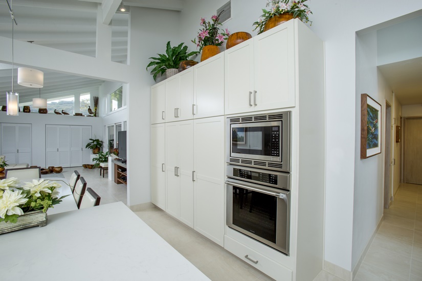 All the appliances are high-end built-ins from Thermador: refrigerator, oven and microwave.